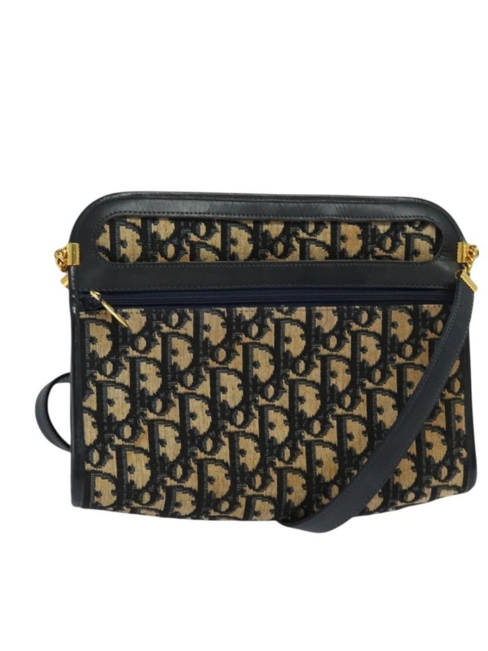 Christian Dior Trotter Canvas Shoulder Bag Navy Gold